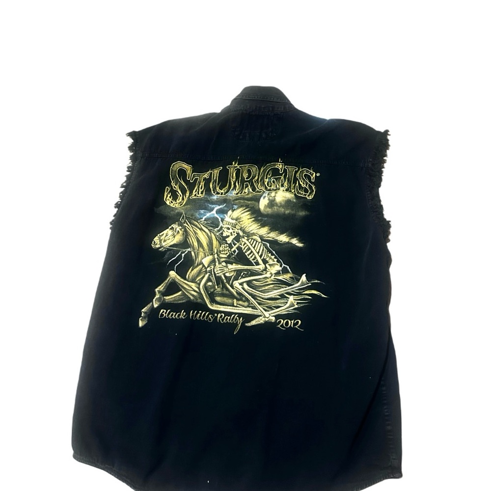 Sturgis black sleeveless button down denim shirt vest‎ size xl cotton